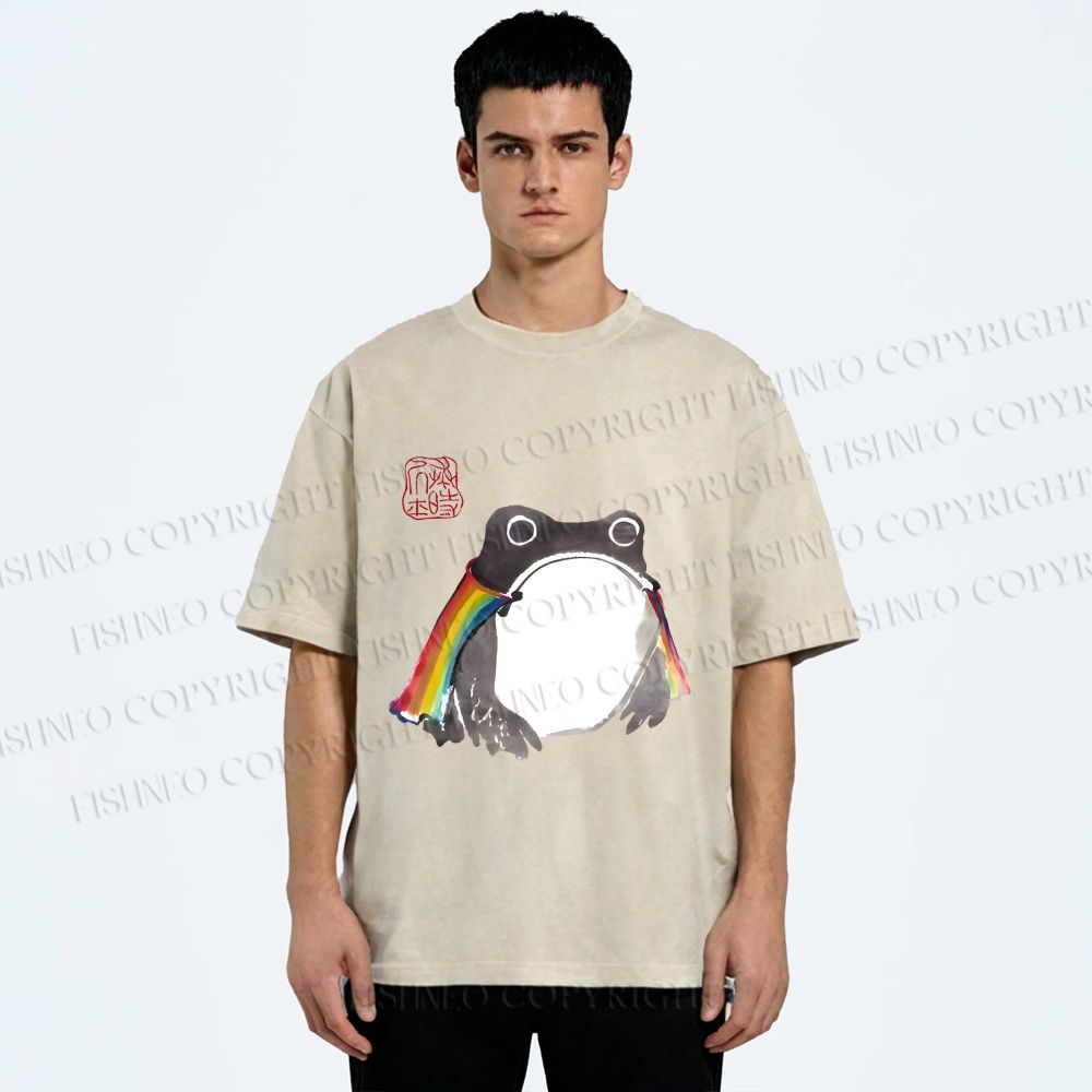 Unisex Pride Frog Cheerful Vibe Printed Washed Tee