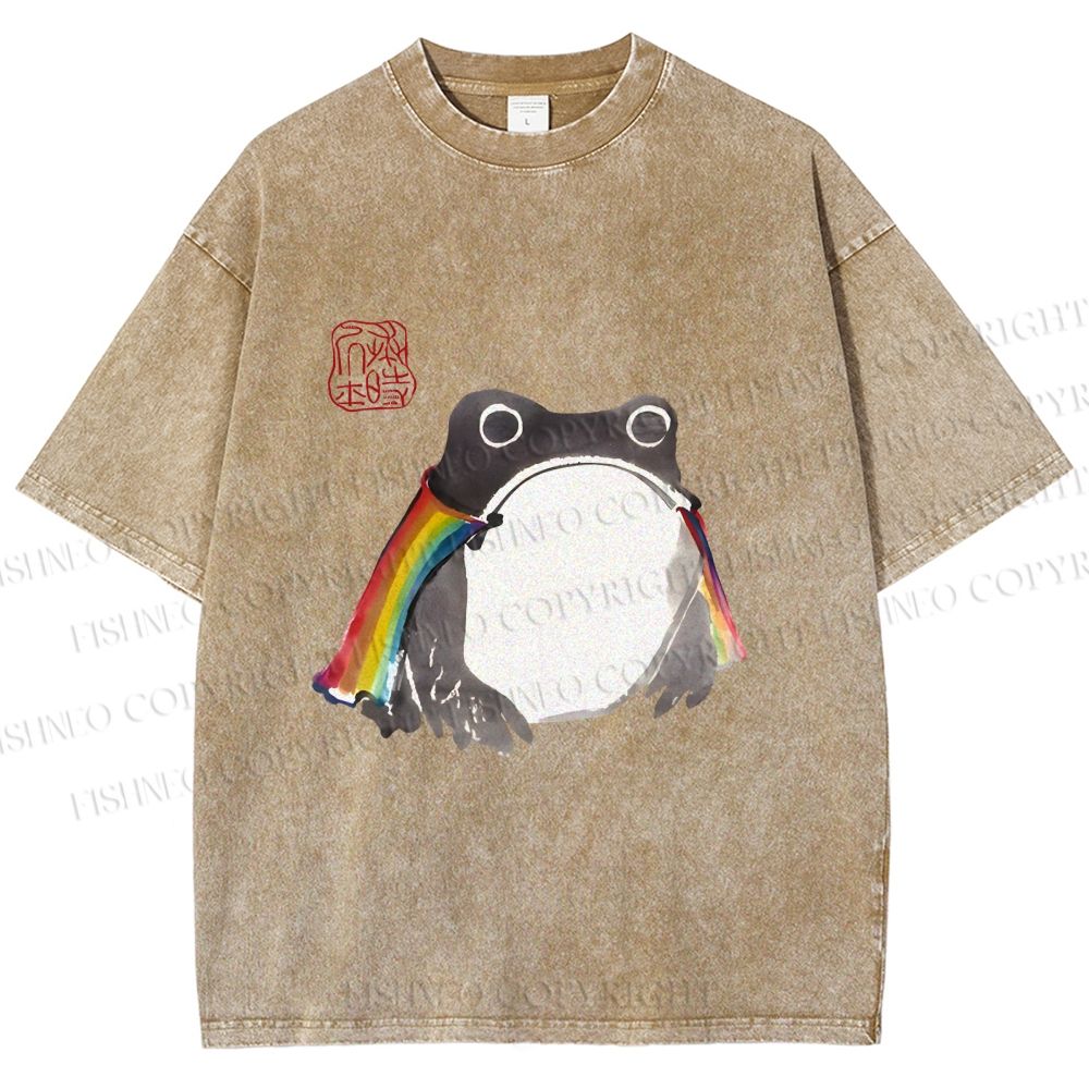 Unisex Pride Frog Cheerful Vibe Printed Washed Tee