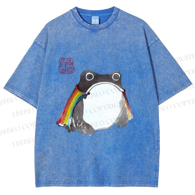Unisex Pride Frog Cheerful Vibe Printed Washed Tee
