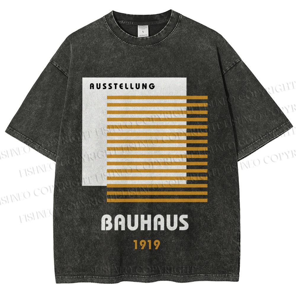 Unisex Bauhaus Geometric Art Printed Washed Tee