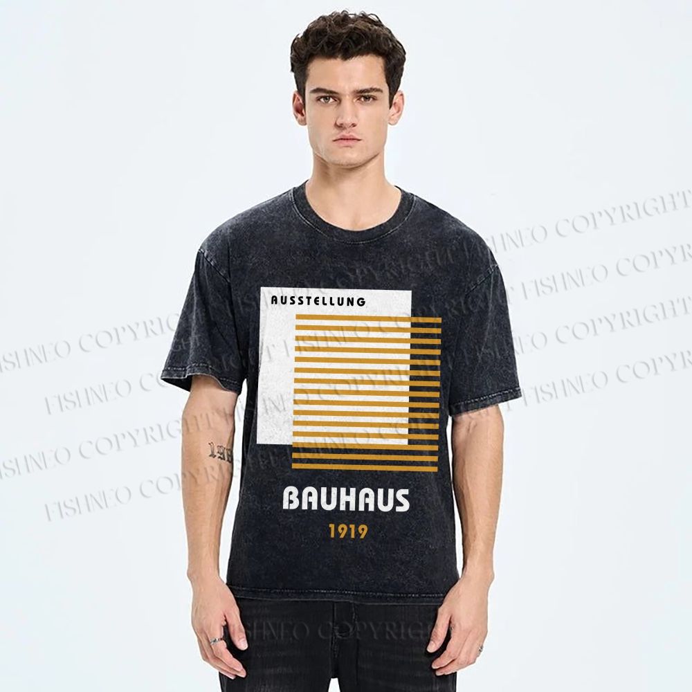 Unisex Bauhaus Geometric Art Printed Washed Tee