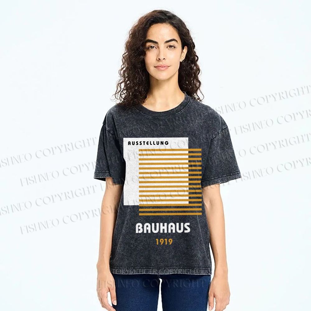 Unisex Bauhaus Geometric Art Printed Washed Tee