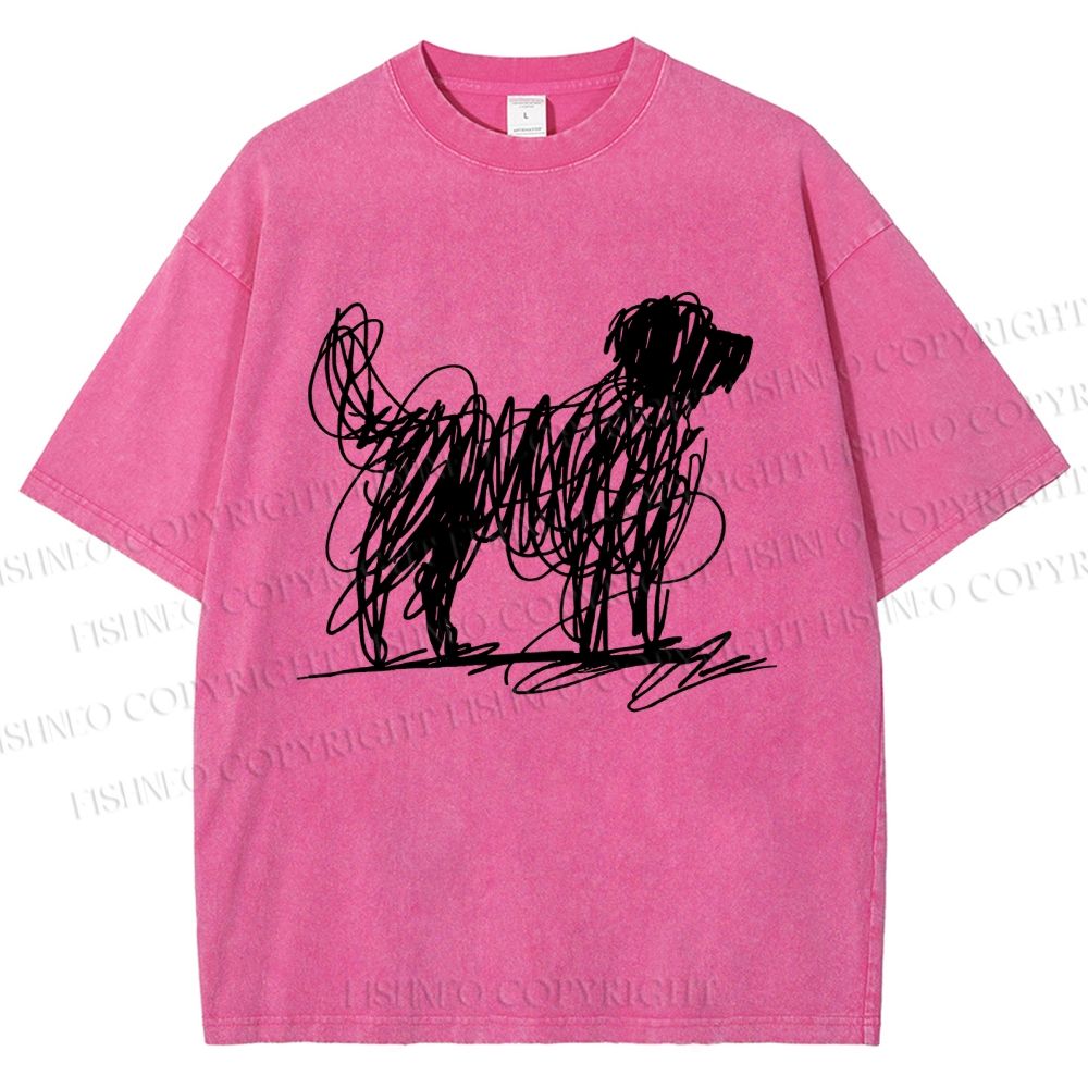 Unisex Scribble Dog Art Funny Printed Washed Tee