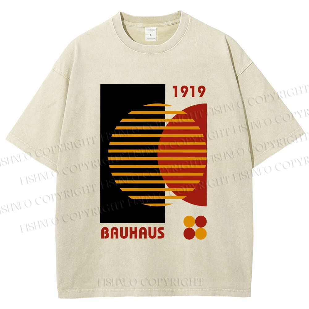 Unisex Bauhaus Geometric Art Printed Washed Tee