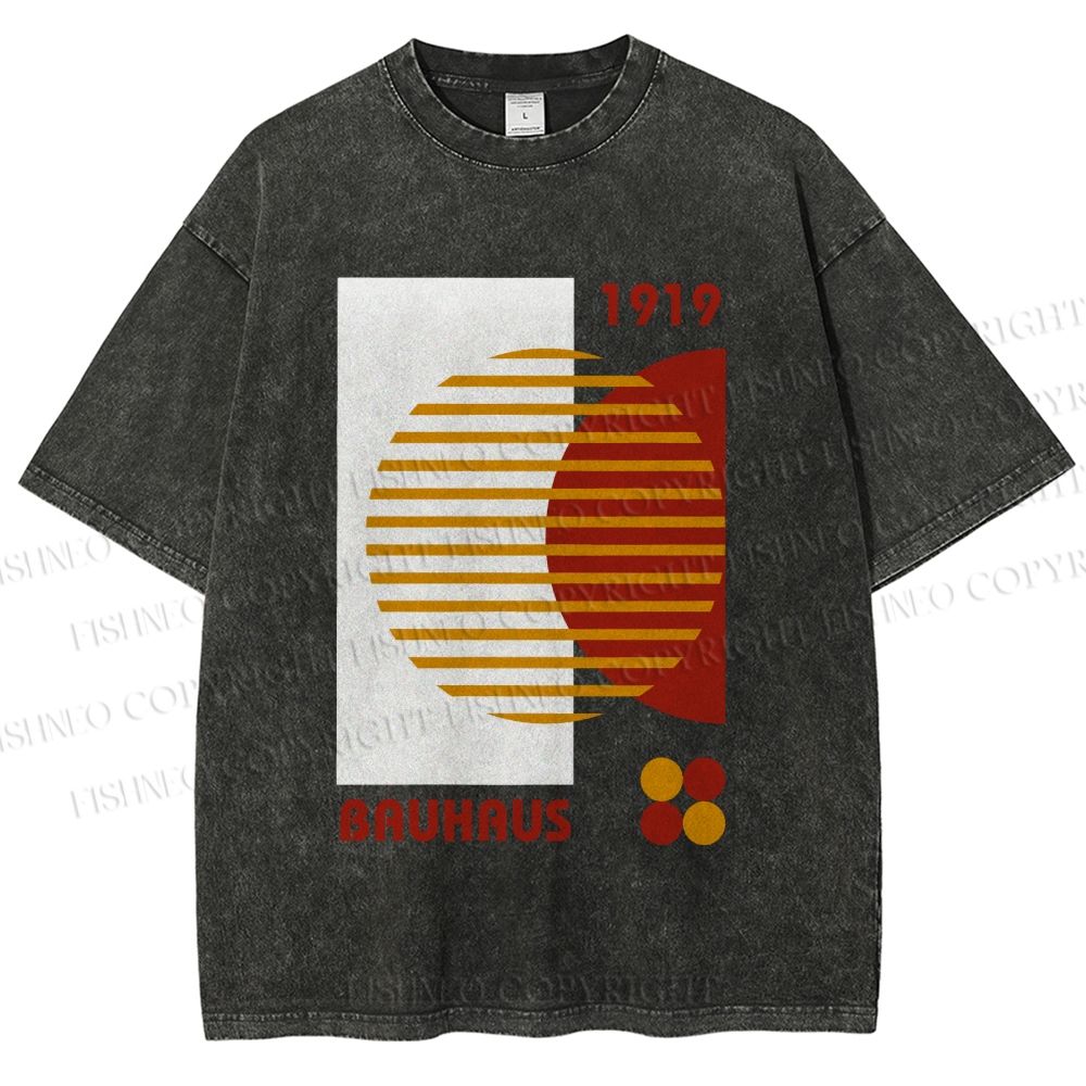 Unisex Bauhaus Geometric Art Printed Washed Tee