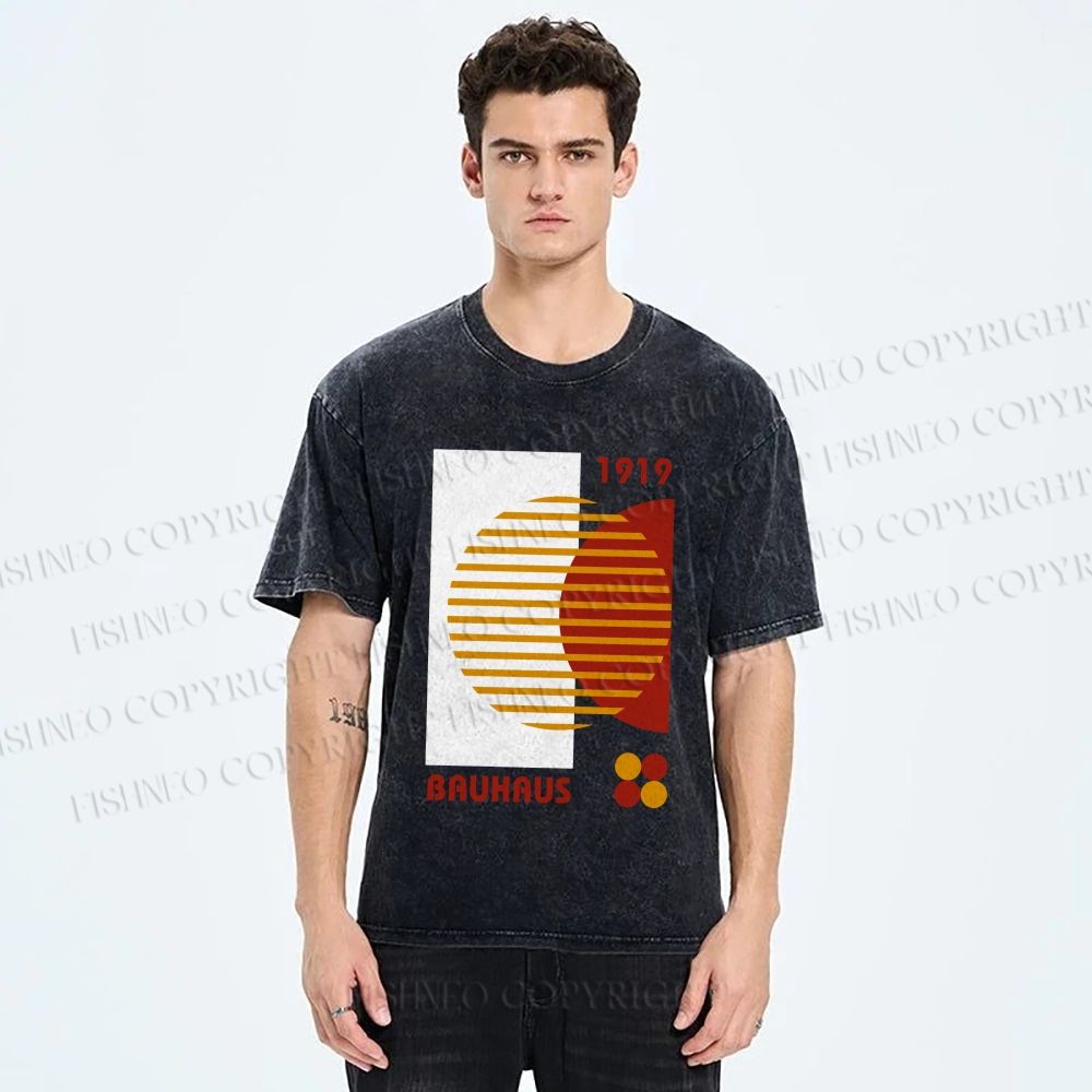 Unisex Bauhaus Geometric Art Printed Washed Tee