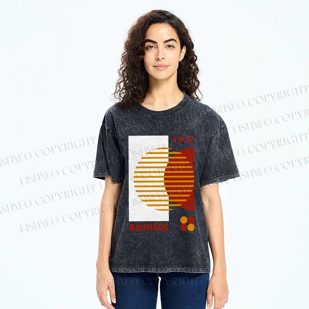 Unisex Bauhaus Geometric Art Printed Washed Tee