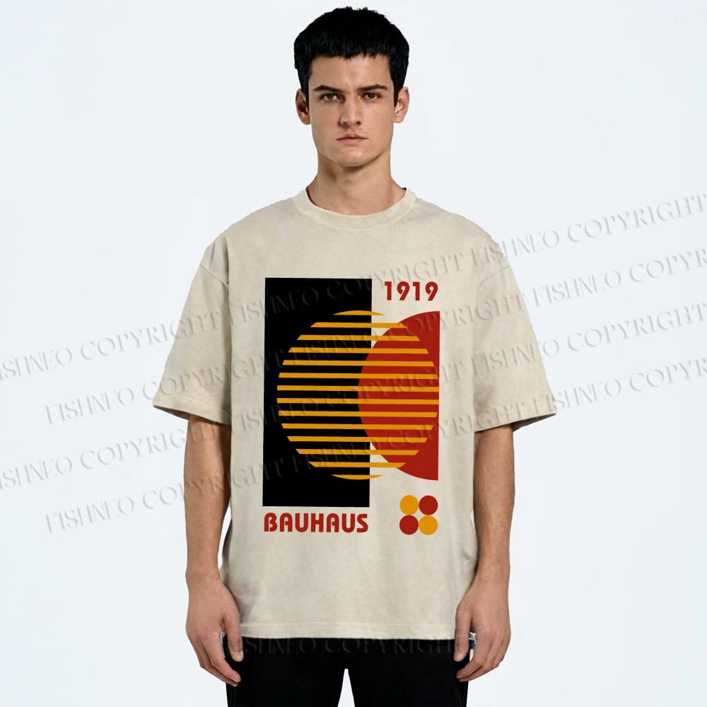 Unisex Bauhaus Geometric Art Printed Washed Tee
