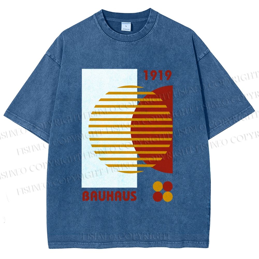 Unisex Bauhaus Geometric Art Printed Washed Tee