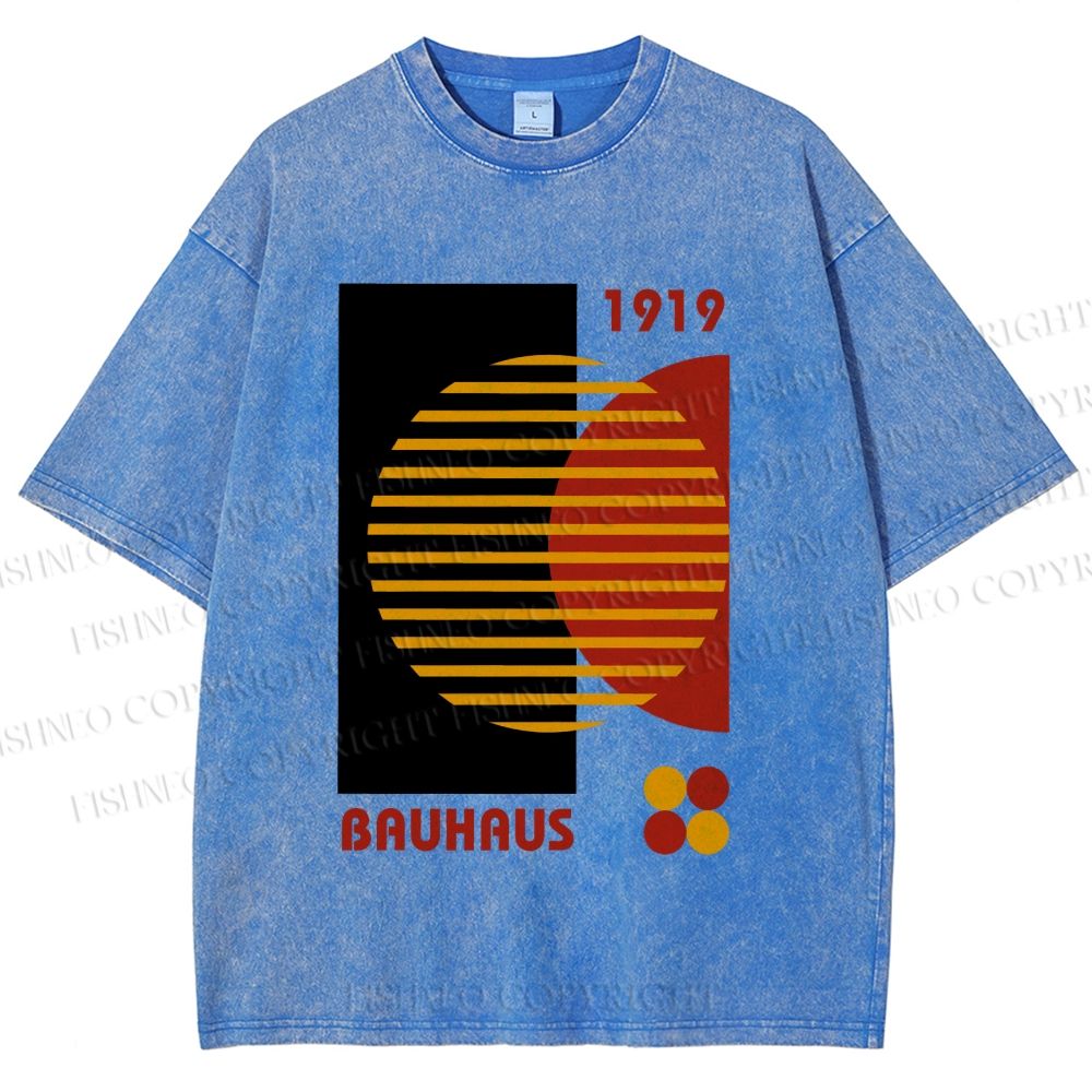 Unisex Bauhaus Geometric Art Printed Washed Tee