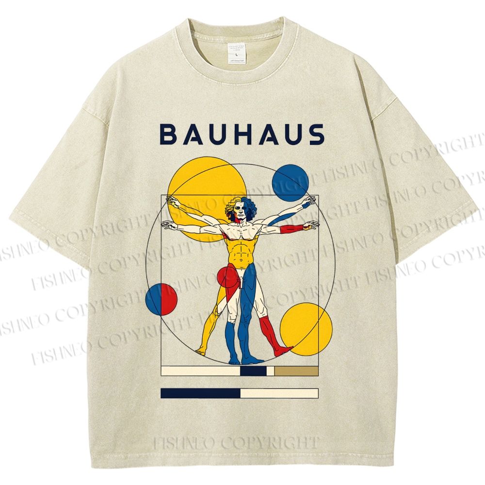 Unisex Vitruvian Man Bauhaus Printed Washed Tee