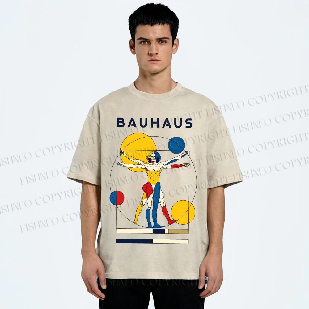 Unisex Vitruvian Man Bauhaus Printed Washed Tee