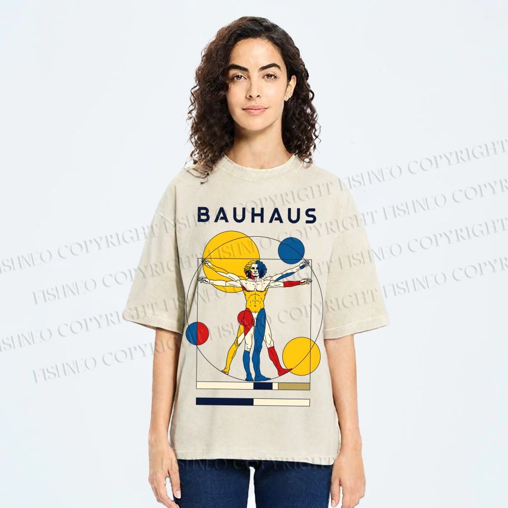 Unisex Vitruvian Man Bauhaus Printed Washed Tee