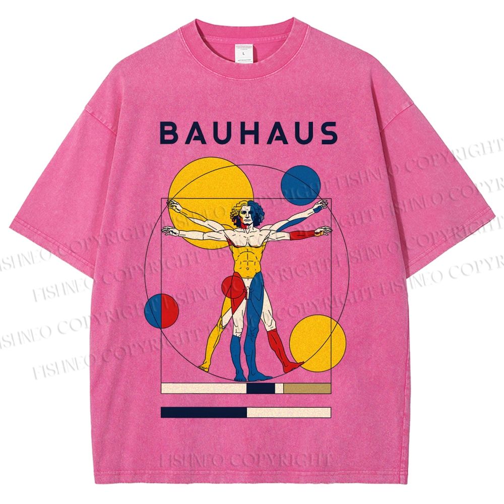 Unisex Vitruvian Man Bauhaus Printed Washed Tee