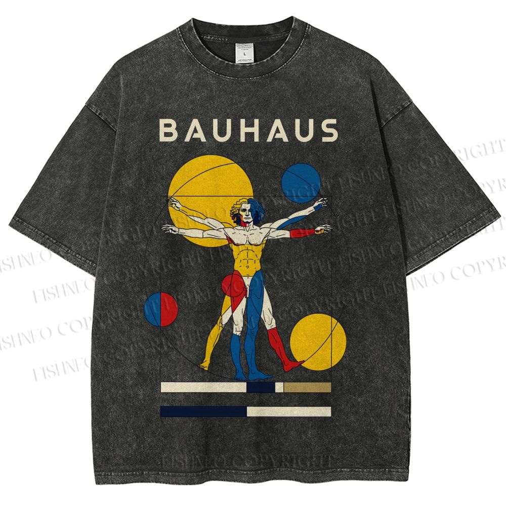 Unisex Vitruvian Man Bauhaus Printed Washed Tee