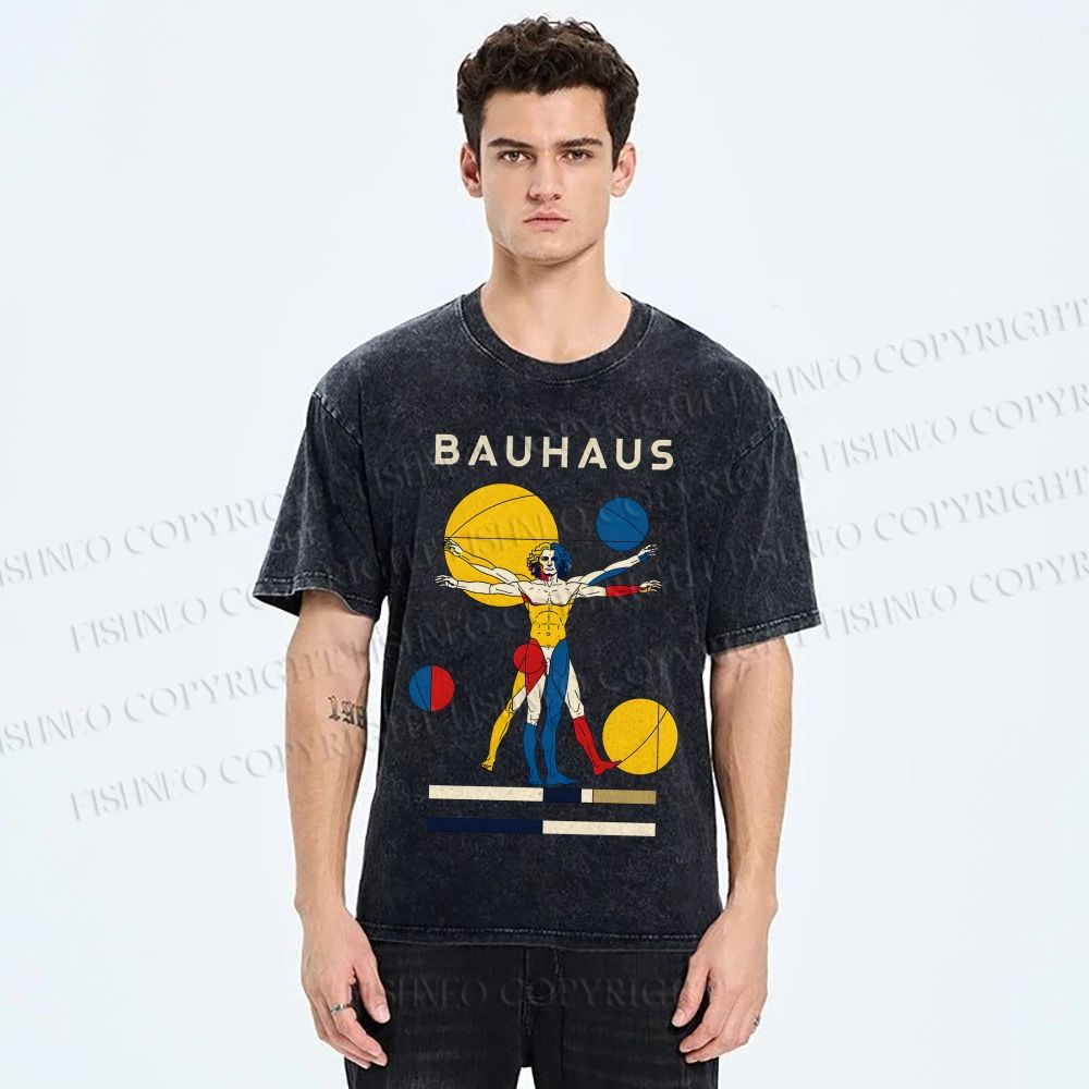 Unisex Vitruvian Man Bauhaus Printed Washed Tee