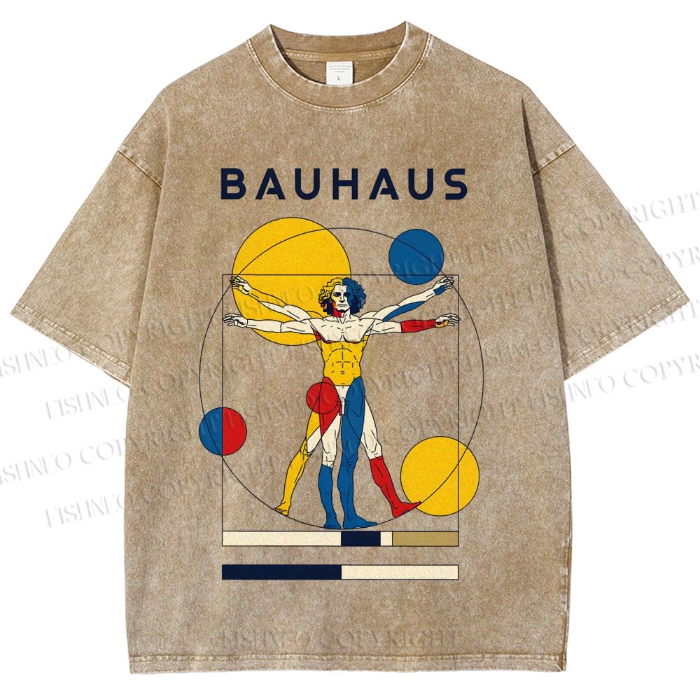 Unisex Vitruvian Man Bauhaus Printed Washed Tee