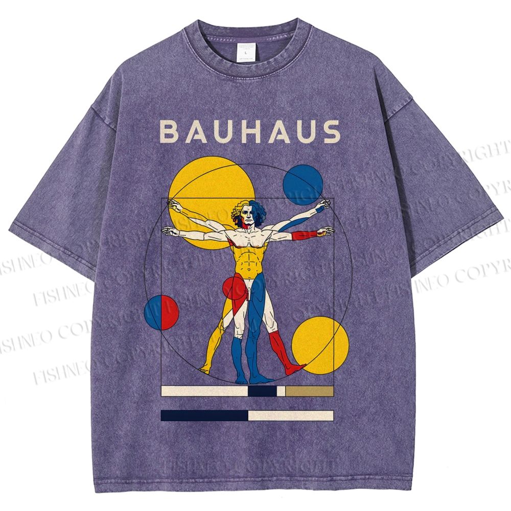 Unisex Vitruvian Man Bauhaus Printed Washed Tee