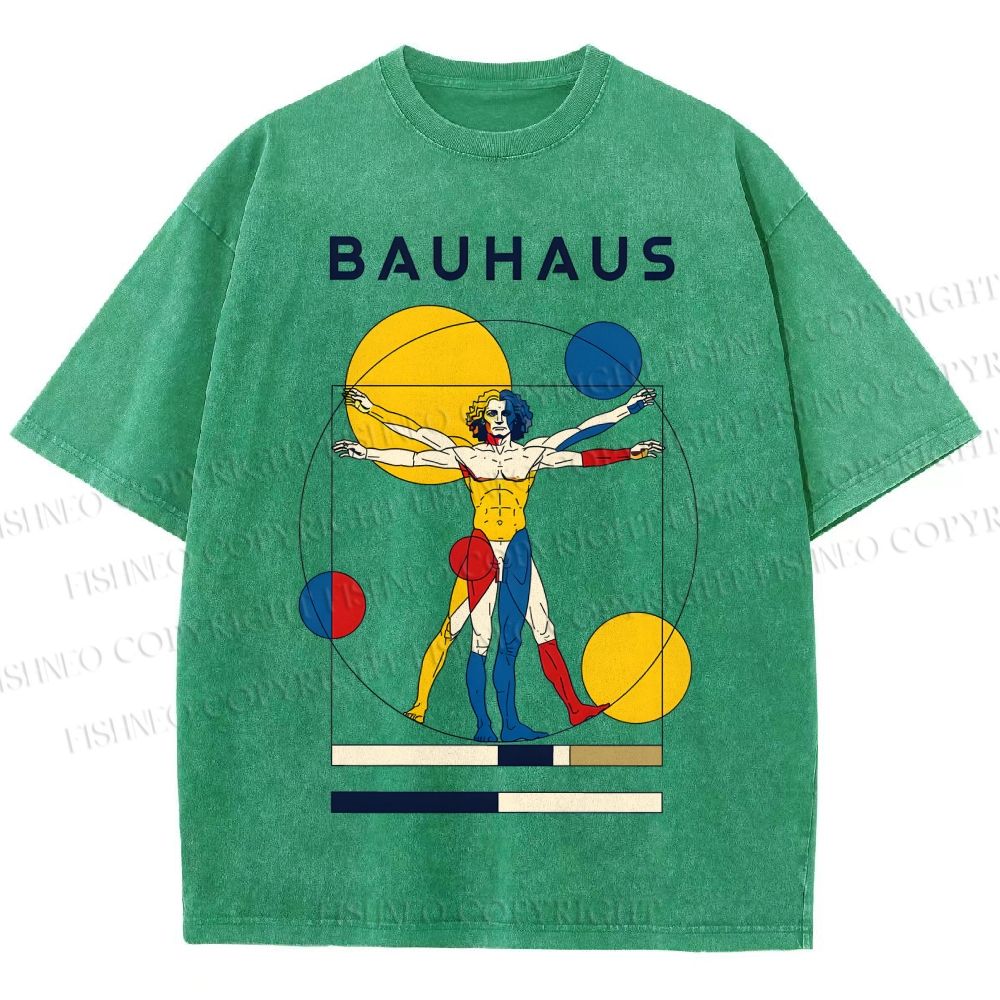 Unisex Vitruvian Man Bauhaus Printed Washed Tee