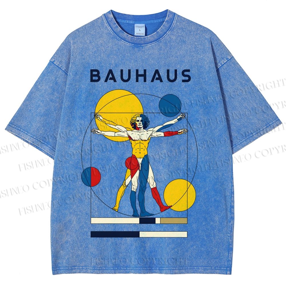 Unisex Vitruvian Man Bauhaus Printed Washed Tee