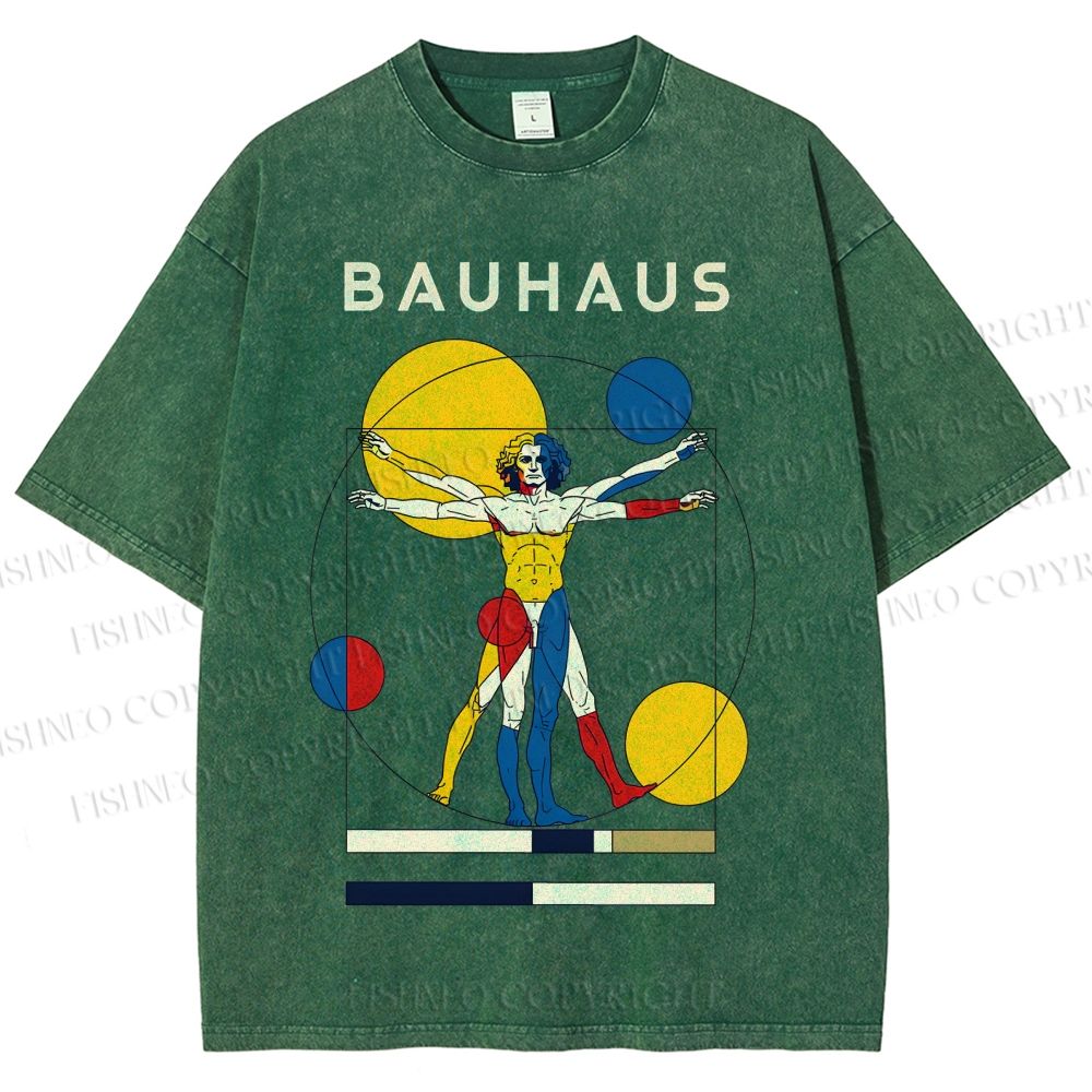 Unisex Vitruvian Man Bauhaus Printed Washed Tee