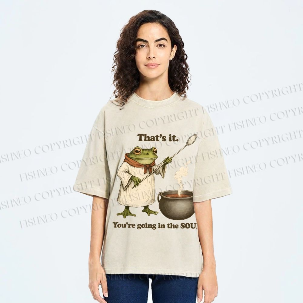 Unisex Funny Frog Printed Washed Tee
