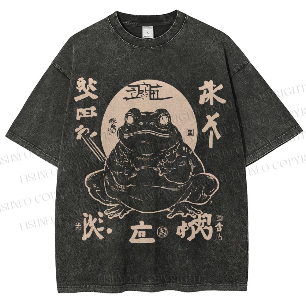 Unisex Retro Frog Printed Washed Tee