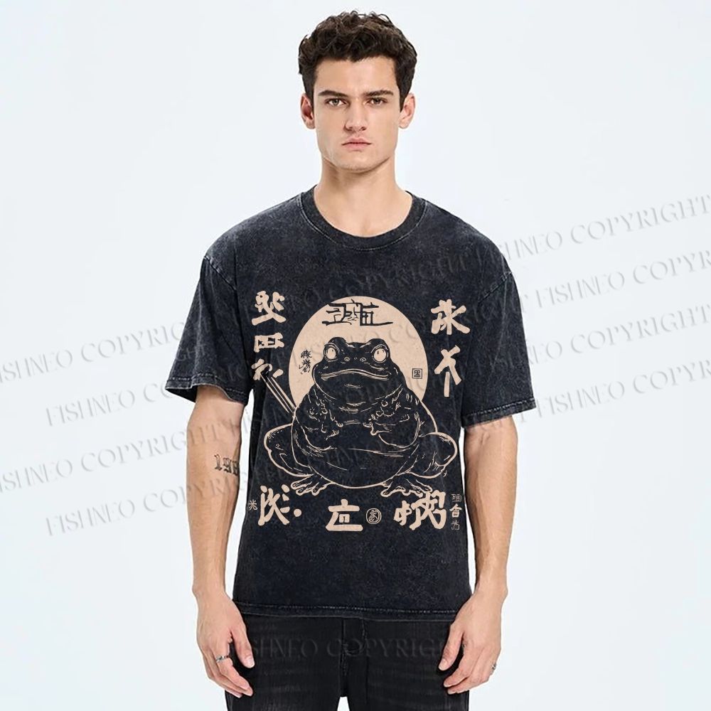 Unisex Retro Frog Printed Washed Tee