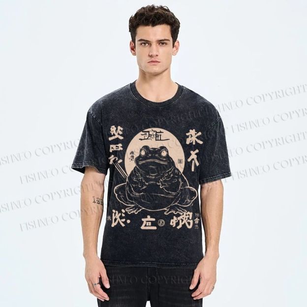 Unisex Retro Frog Printed Washed Tee