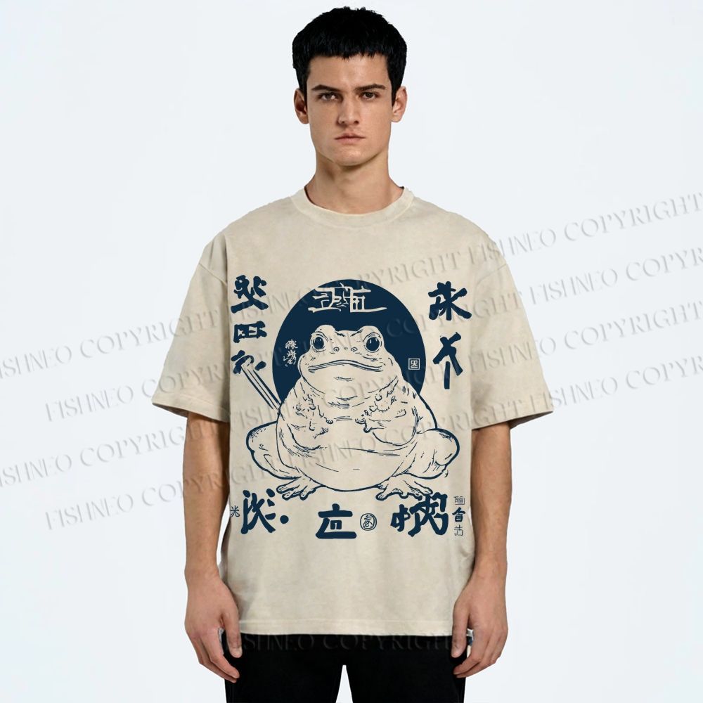 Unisex Retro Frog Printed Washed Tee