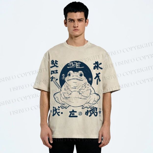 Unisex Retro Frog Printed Washed Tee