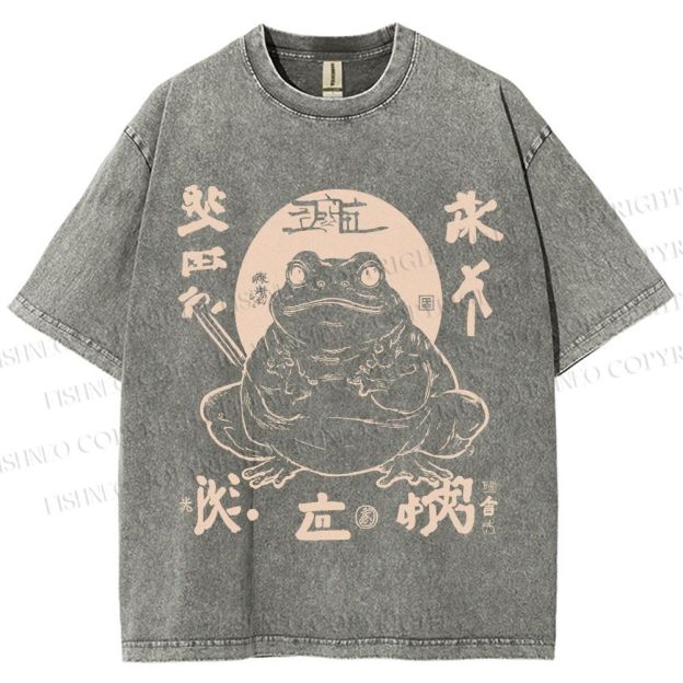 Unisex Retro Frog Printed Washed Tee