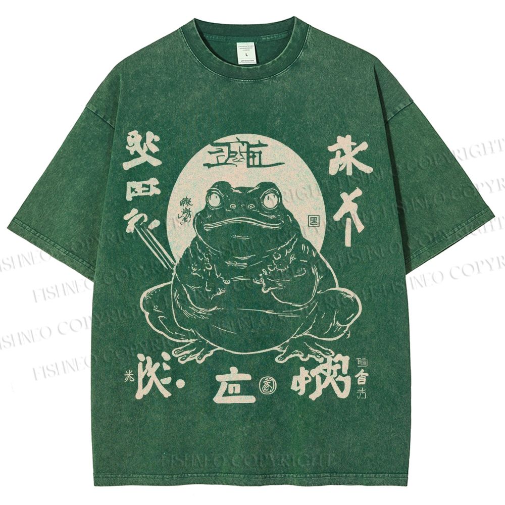 Unisex Retro Frog Printed Washed Tee
