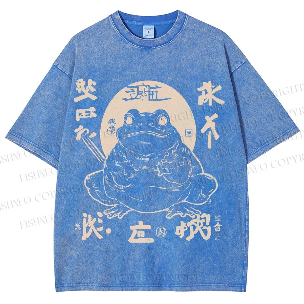 Unisex Retro Frog Printed Washed Tee
