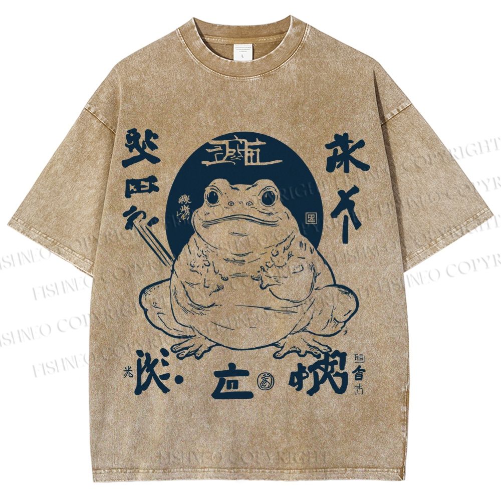 Unisex Retro Frog Printed Washed Tee