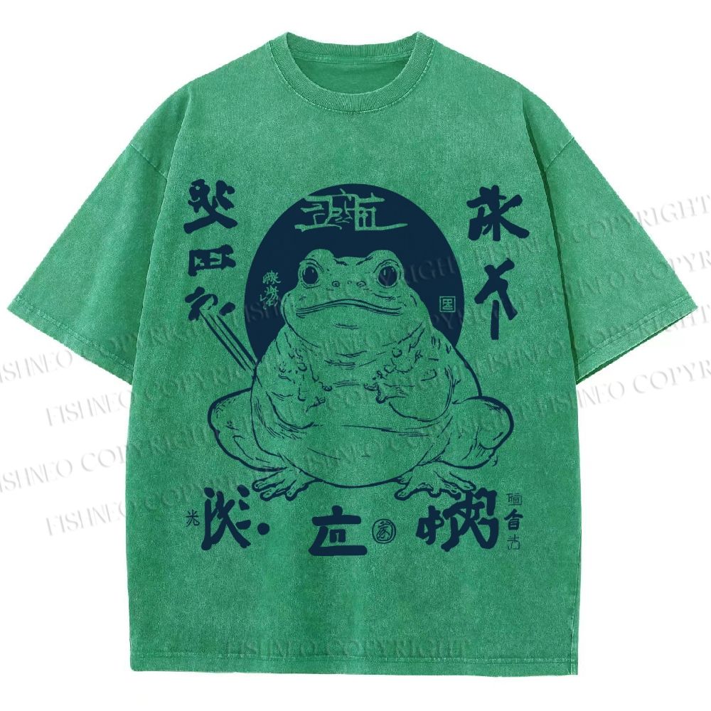 Unisex Retro Frog Printed Washed Tee