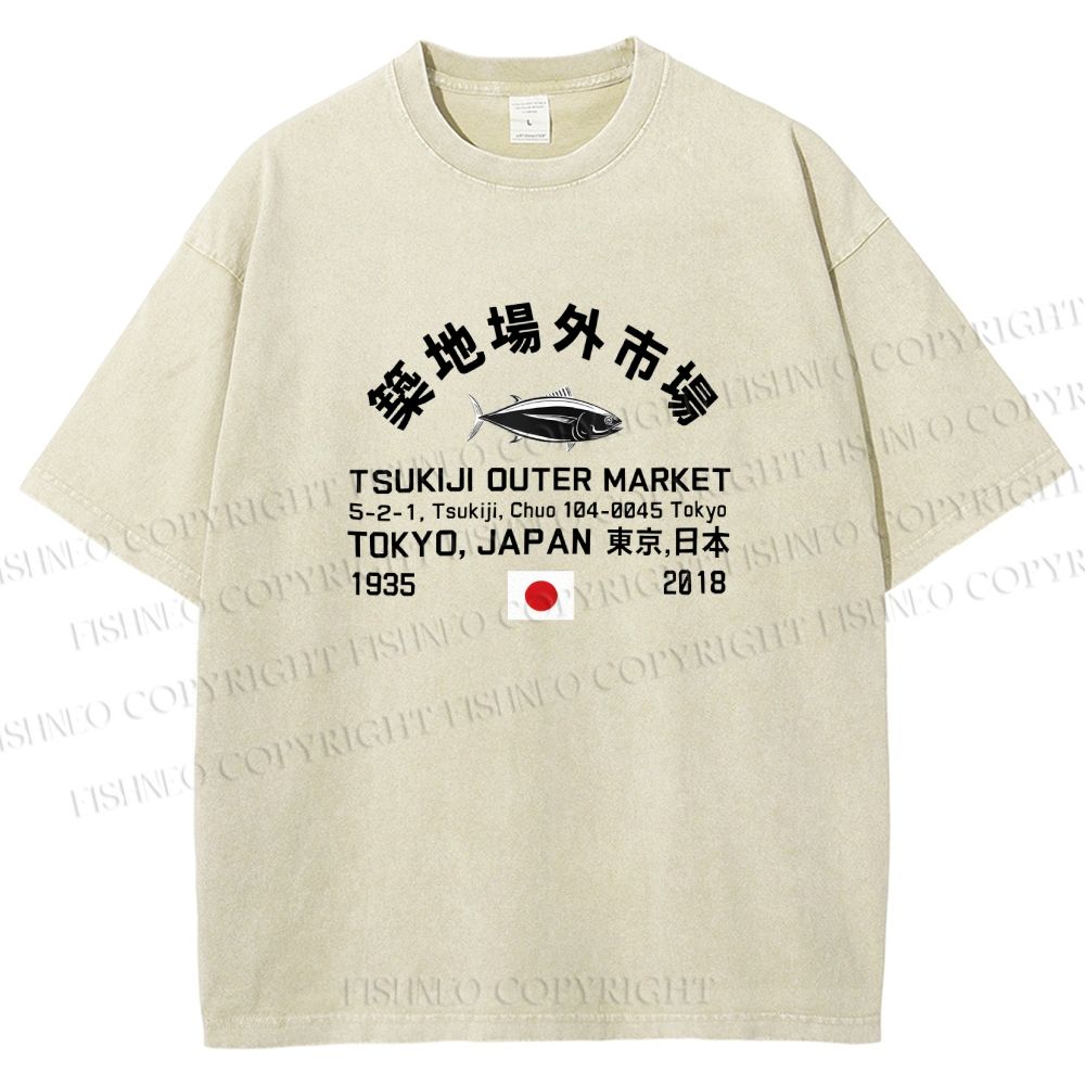 Unisex Tokyo Tsukiji Fish Market Printed Washed Tee