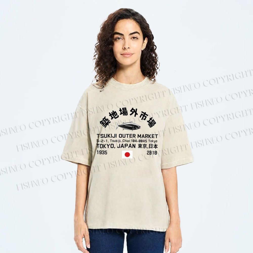 Unisex Tokyo Tsukiji Fish Market Printed Washed Tee