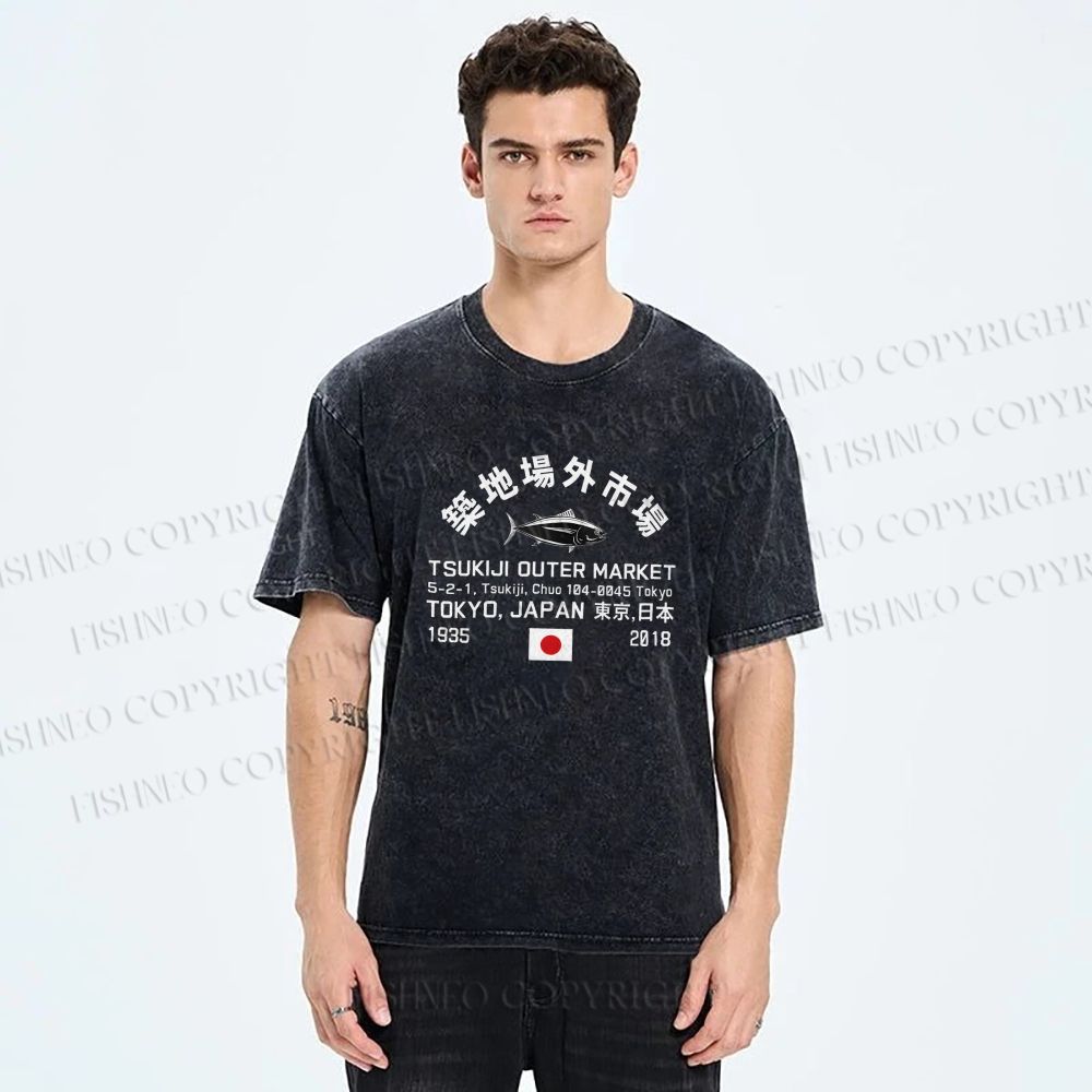 Unisex Tokyo Tsukiji Fish Market Printed Washed Tee