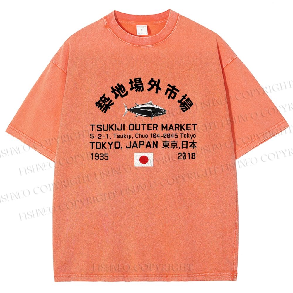Unisex Tokyo Tsukiji Fish Market Printed Washed Tee