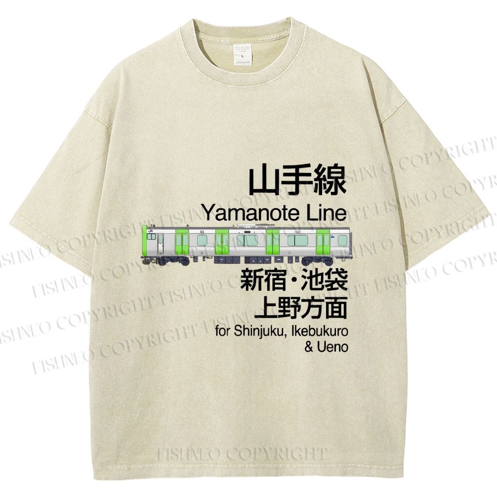 Unisex Yamanote Line Shinjuku Ikebukuro Printed Washed Tee