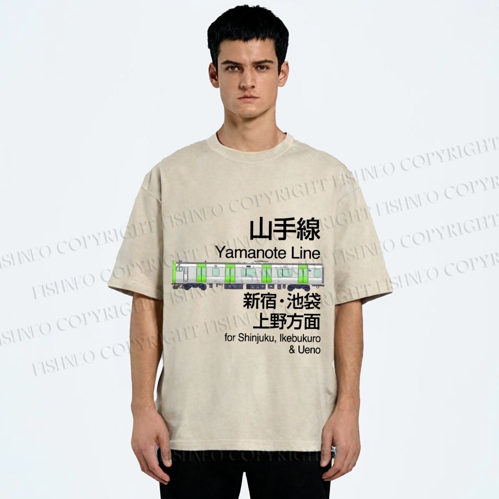 Unisex Yamanote Line Shinjuku Ikebukuro Printed Washed Tee