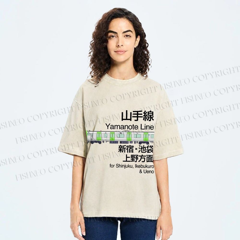Unisex Yamanote Line Shinjuku Ikebukuro Printed Washed Tee