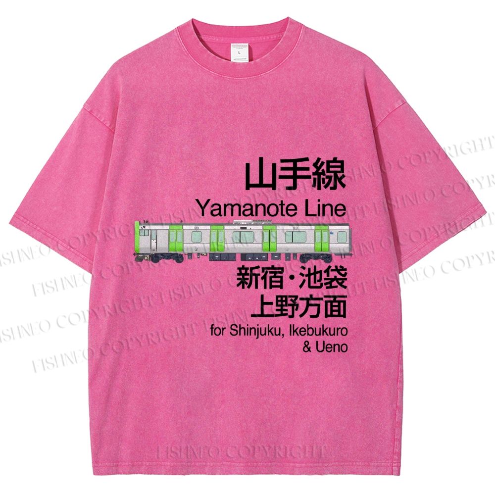Unisex Yamanote Line Shinjuku Ikebukuro Printed Washed Tee