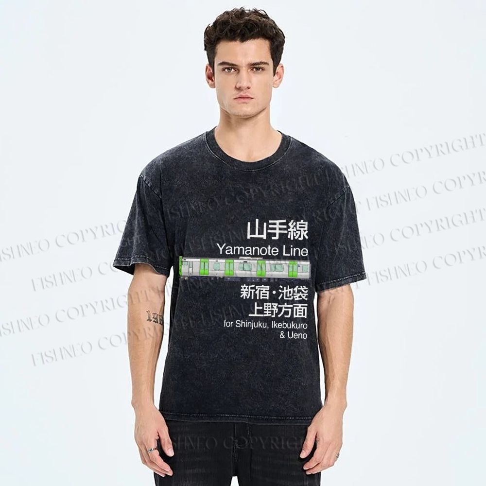 Unisex Yamanote Line Shinjuku Ikebukuro Printed Washed Tee