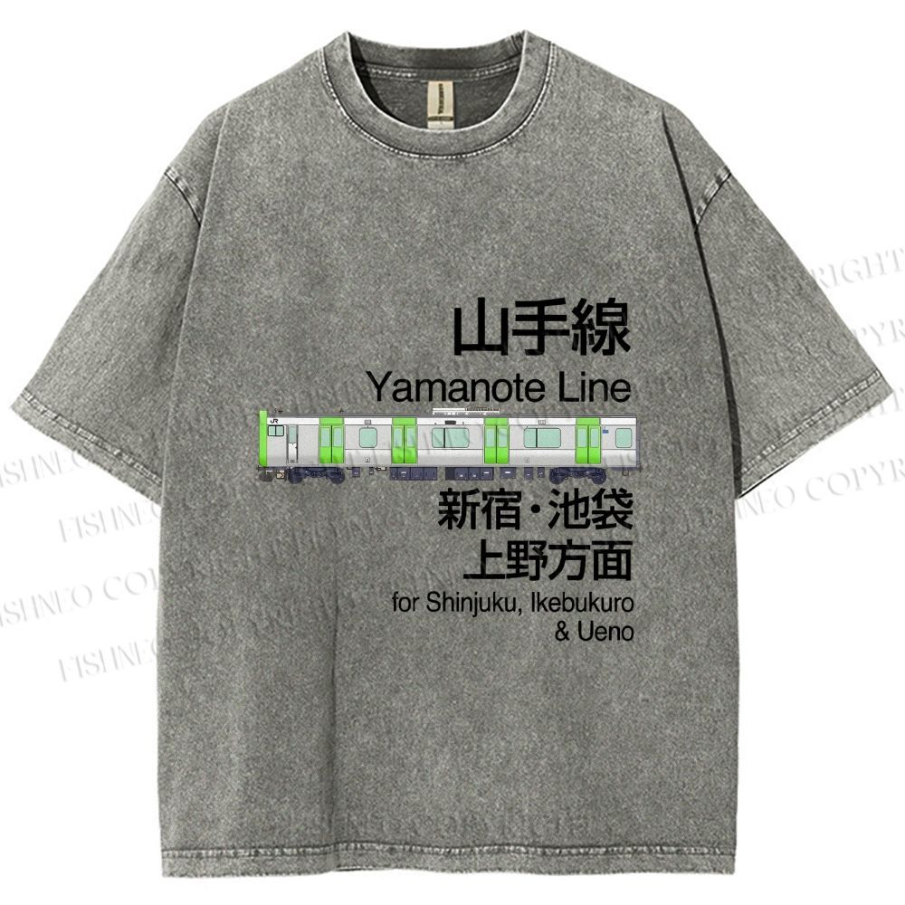 Unisex Yamanote Line Shinjuku Ikebukuro Printed Washed Tee