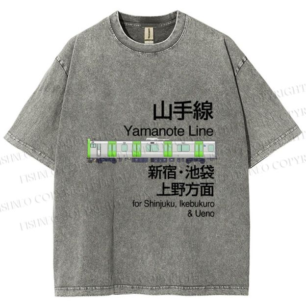 Unisex Yamanote Line Shinjuku Ikebukuro Printed Washed Tee