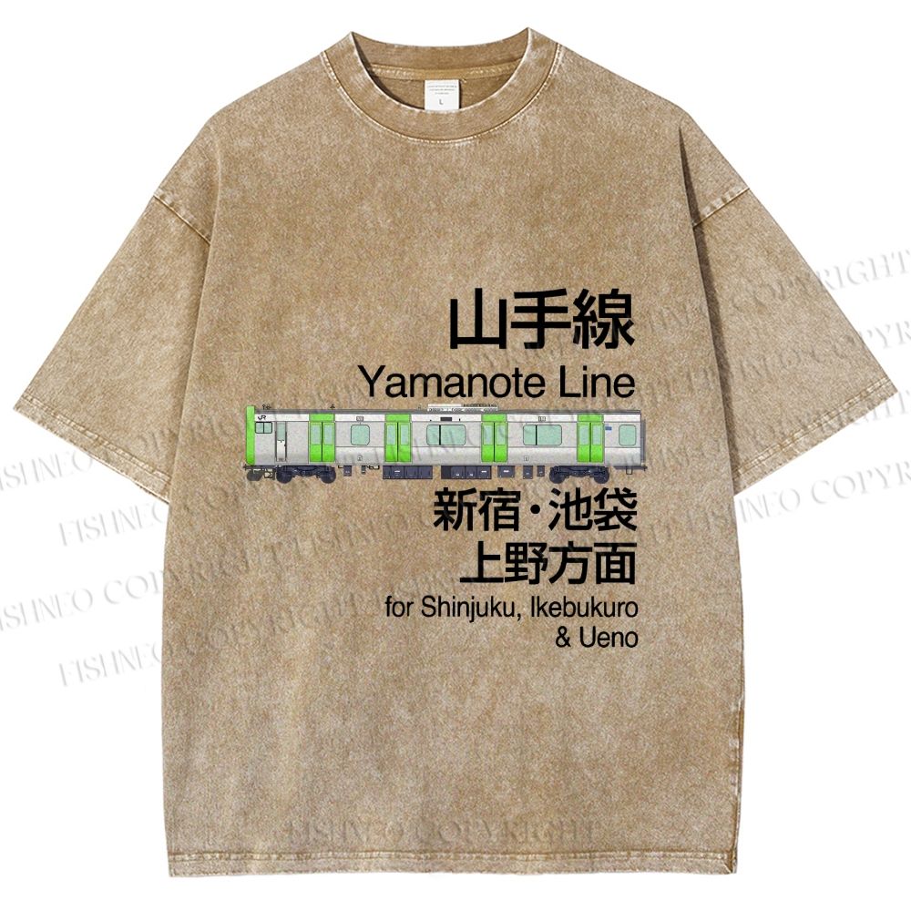 Unisex Yamanote Line Shinjuku Ikebukuro Printed Washed Tee