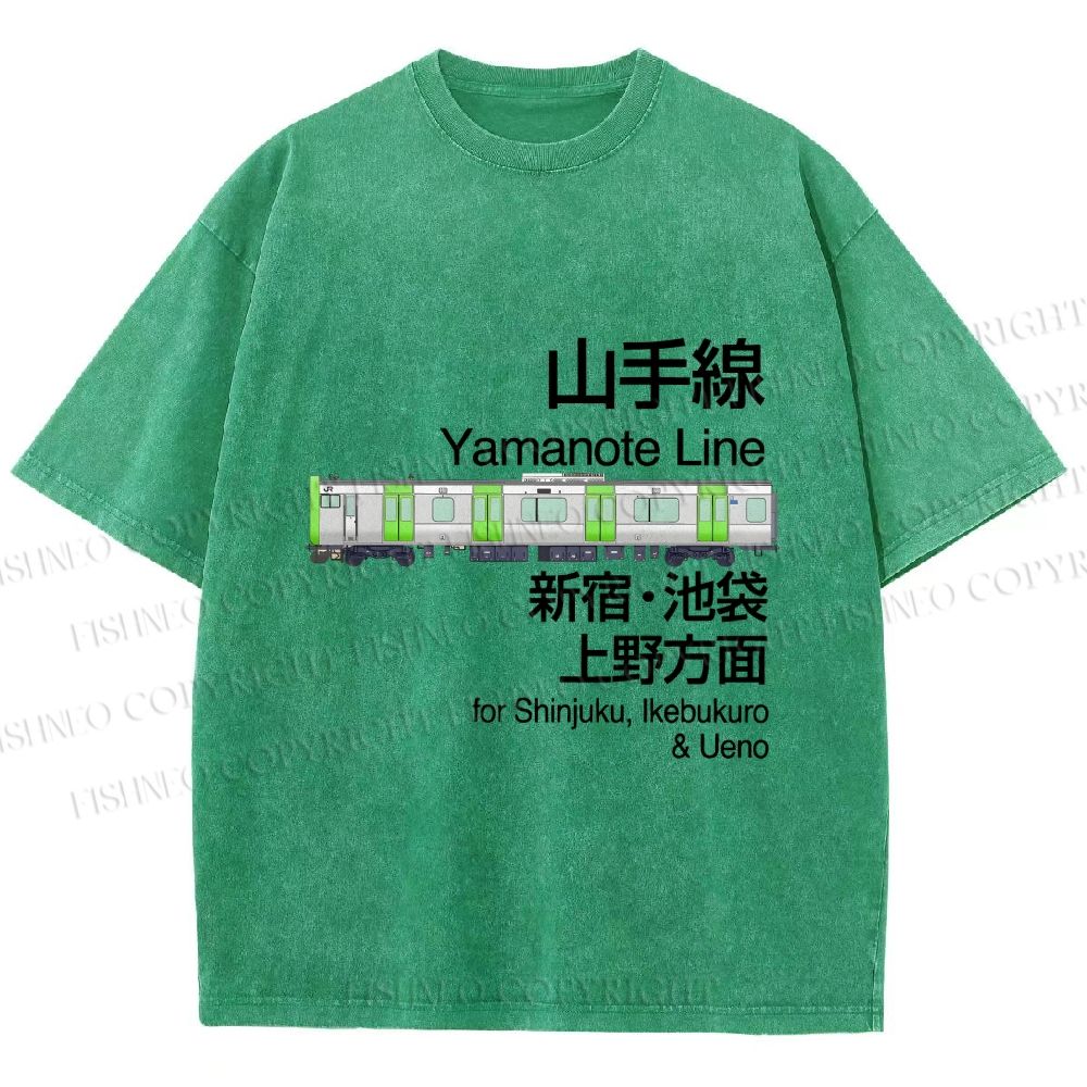 Unisex Yamanote Line Shinjuku Ikebukuro Printed Washed Tee