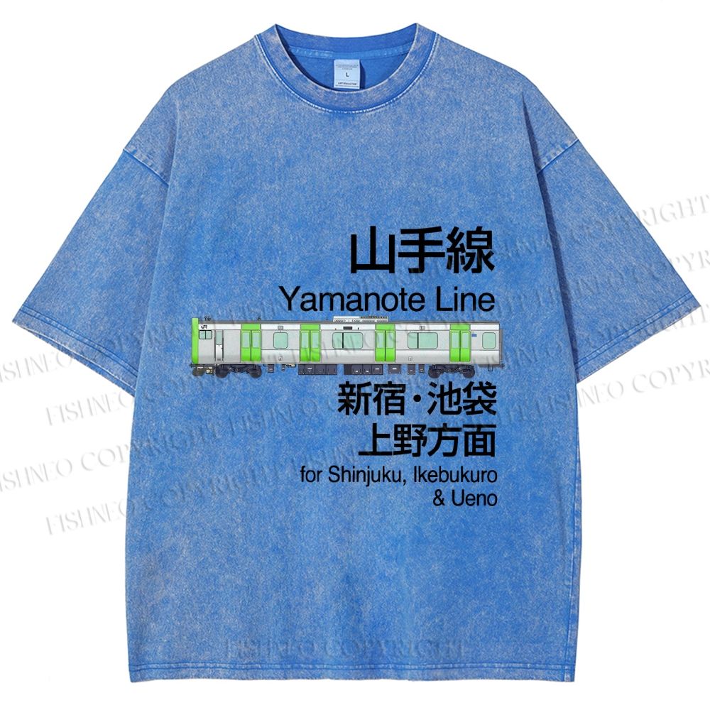 Unisex Yamanote Line Shinjuku Ikebukuro Printed Washed Tee